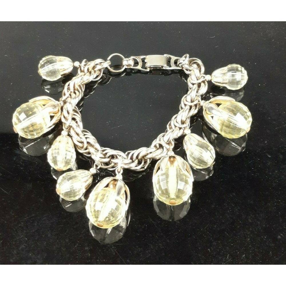 Napier Silver Tone Faceted Clear Lucite Beaded CHARM Vintage  Bracelet Signed